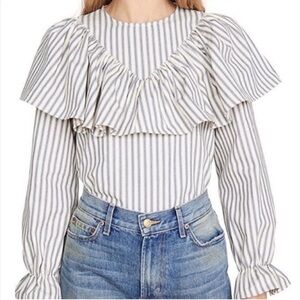 Alexa Chung Striped Long Sleeve Ruffle Top